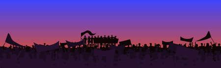 silhouette of people crowd protesters holding protest posters men women with blank vote placards demonstration speech political freedom concept horizontal full lengthのイラスト素材