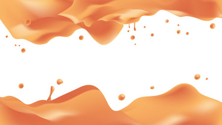 orange liquid splash realistic drops and splashes on white background fruits juice splashing concept horizontalのイラスト素材