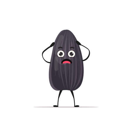 cute sunflower seed character holding head cartoon mascot frustrated personage healthy vegetarian food concept isolatedのイラスト素材