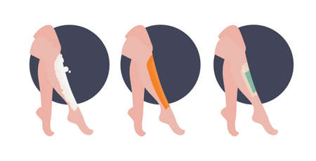 set beautiful womens legs with depilatory sugar paste wax strip and sugar paste skin care hair removal concept horizontalのイラスト素材