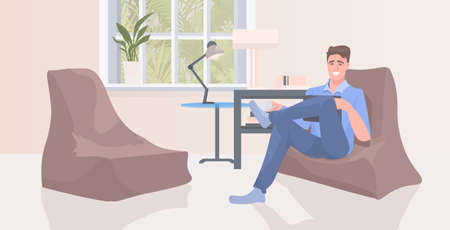 man drinking coffee using tablet computer guy sitting in armchair quarantineのイラスト素材