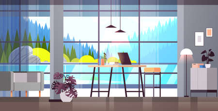 creative workplace modern open space empty nobody office interior contemporary co-working centerのイラスト素材