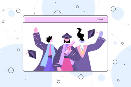 graduated students standing together graduates celebrating academic diploma degree education university certificateのイラスト素材
