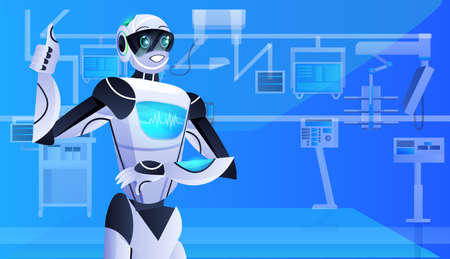 robotic doctor surgeon in clinic surgery room medicine healthcare artificial intelligence technology conceptのイラスト素材
