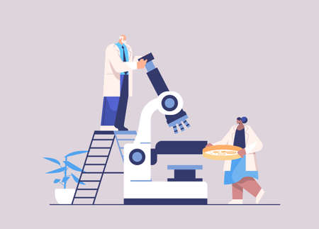 research scientist team working with microscope researchers making chemical experiment in laboratoryのイラスト素材
