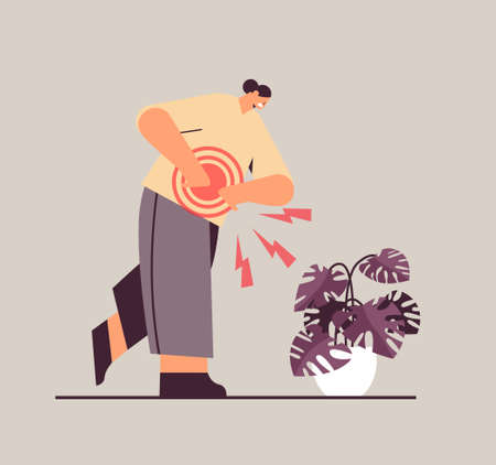businesswoman suffering from stmack ache inflammation of muscles conceptのイラスト素材