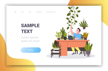 businessman sitting at comfortable workplace with potted plants domestic atmosphere green office conceptのイラスト素材