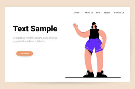 beautiful young woman in casual clothes waving hand female cartoon character standing poseのイラスト素材