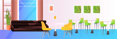modern cafe interior empty no people restaurant with furniture horizontalのイラスト素材