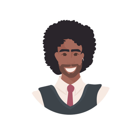 smiling african american man head avatar beautiful human face male cartoon characterのイラスト素材