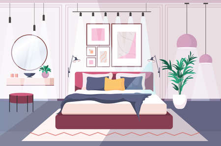 modern bedroom interior empty no people house room with furniture horizontalのイラスト素材