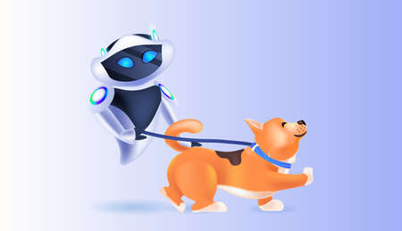 modern robot walking with dog artificial intelligence technology conceptのイラスト素材