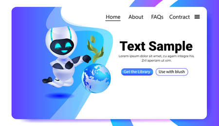 robot cyborg holding earth globe save planet artificial intelligence technology conceptのイラスト素材