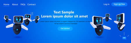 modern robots team help support service FAQ problem online communication artificial intelligence technologyのイラスト素材