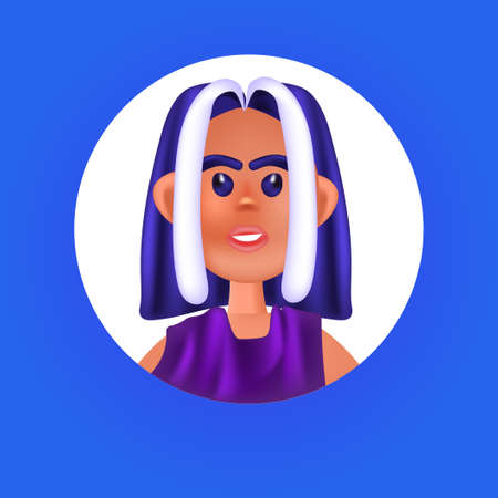 female person head in round frame cute woman avatar cartoon character portraitのイラスト素材