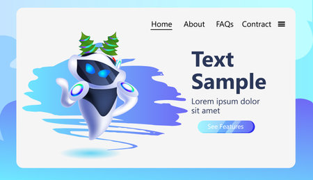robot cyborg in fir tree festive hat robotic character celebrating winter holidays artificial intelligence technologyのイラスト素材