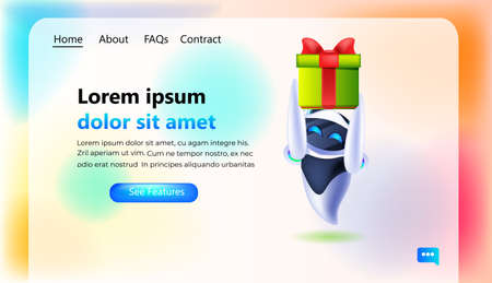 modern robot holding wrapped gift boxes birthday or holiday celebration artificial intelligence conceptのイラスト素材