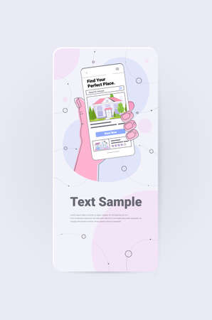 human hand using mobile app for searching houses for renting or buying online real estate property managementのイラスト素材