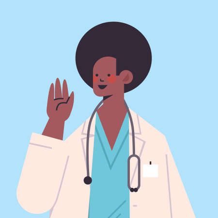 male doctor in uniform waving hand healthcare medicine conceptのイラスト素材