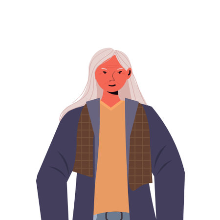 old woman in casual trendy clothes senior female cartoon character gray haired grandmother portraitのイラスト素材