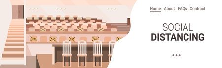 meeting room with signs for social distancingのイラスト素材