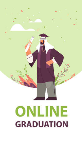 arab graduated student arabic male graduate celebrating academic diploma degree education university certificateのイラスト素材