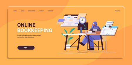 arab businesswoman at workplace planning day scheduling appointment time management conceptのイラスト素材