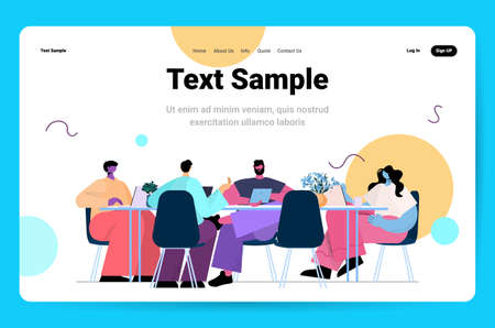 businesspeople using laptops business people team working together at round table in office teamwork conceptのイラスト素材