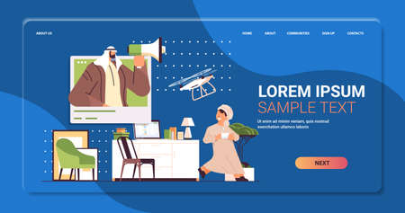 arab schoolboy controlling air drone with wireless remote controller living room interior horizontalのイラスト素材