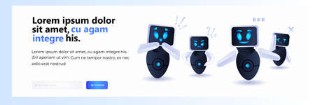 frustrated robots cyborg with exclamation marks help support service FAQ problem artificial intelligenceのイラスト素材