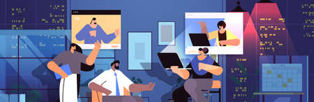businesspeople team discussing during video call virtual conference online communication teamwork...