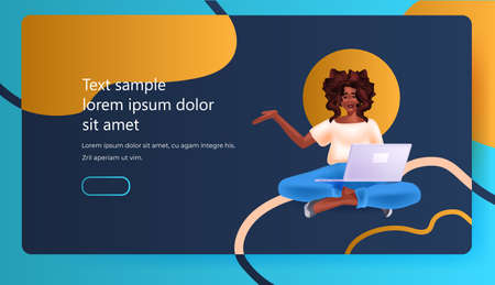 woman using laptop social media network online communication concept full length