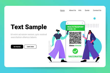 vaccinated persons using digital immunity passport on smartphone screens risk free covid-19 pandemic