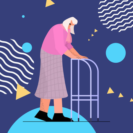 senior woman using walking frame old age conceptのイラスト素材
