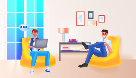 businesspeople discussing during meeting chat bubble communication teamwork social media network conceptのイラスト素材