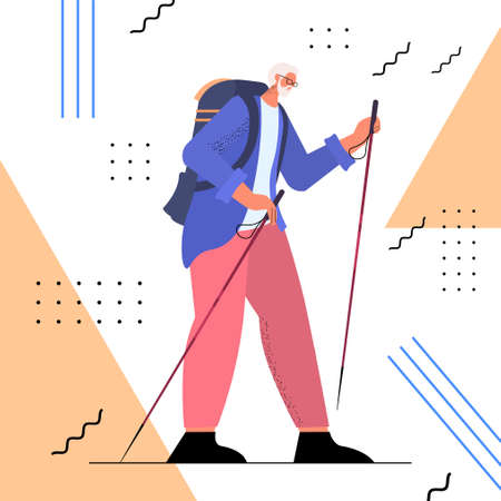 senior man hiker traveling with backpack active old age physical activities conceptのイラスト素材
