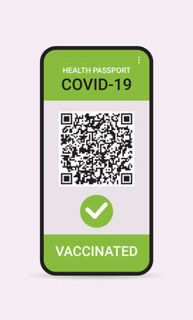 digital immunity passport with qr code on smartphone screen risk free covid-19 pandemic vaccinate certificateのイラスト素材