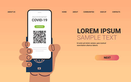 hand holding digital vaccinate certificate and global immunity passport coronavirus immunity conceptのイラスト素材