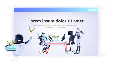 modern robots holding test tubes with genetically modified plants scientific research artificial intelligence technologyのイラスト素材