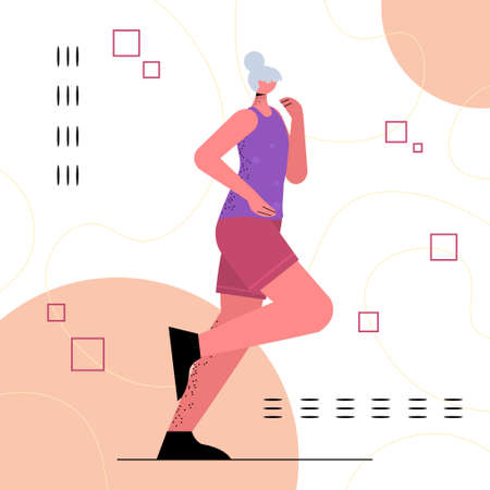 senior woman in sportswear running female pensioner doing physical exercises active old age healthy lifestyleのイラスト素材