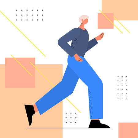 senior man in sportswear running grandfather pensioner doing physical exercises active old age healthy lifestyleのイラスト素材