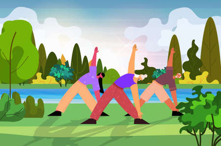 senior people group doing physical exercises in urban park aged men women training outdoor workout active old ageのイラスト素材