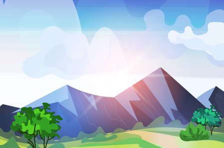 mountain range sunrise beautiful nature landscape backgroundのイラスト素材