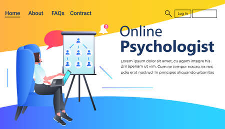 psychologist with laptop solving psychological problem online consultation psychotherapy sessionのイラスト素材