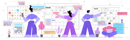 businesspeople planning day scheduling appointment in online calendar app agenda meeting plan time managementのイラスト素材