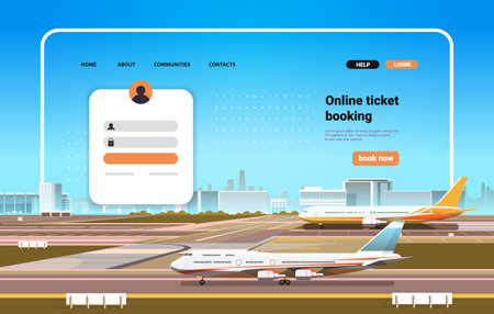 online airplane ticket booking website landing page template concept horizontalのイラスト素材
