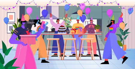 mix race friends celebrating lgbt pride parade together transgender love concept living room interiorのイラスト素材
