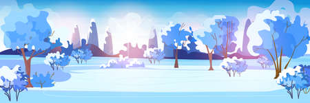 day in winter forest woodland landscape white snowy treesのイラスト素材