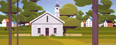 contemporary facade of church building architecture religion culture concept landscape backgroundのイラスト素材