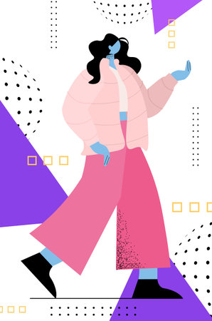 beautiful woman standing in warm winter clothes female cartoon character full length verticalのイラスト素材